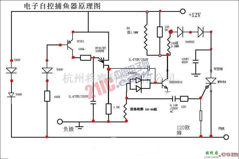 基础电路中的采用二极管制作电子自控捕鱼电路  第1张