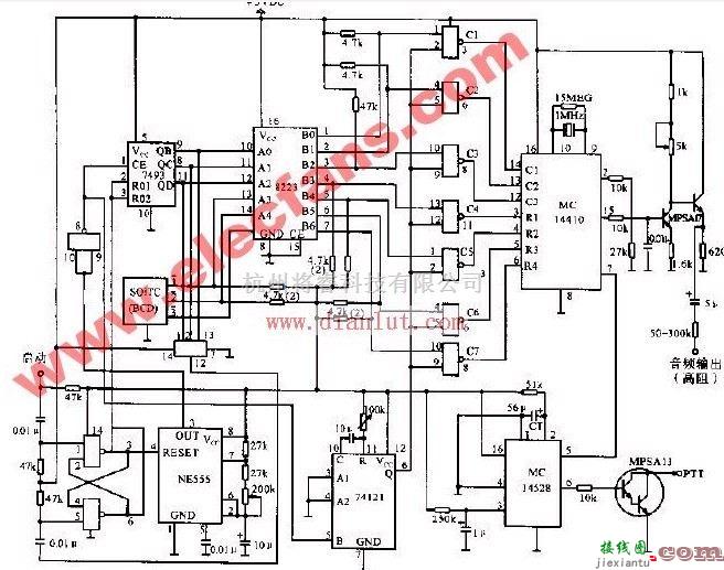 基础电路中的根据mc14410设计的4位呼叫器电路  第1张