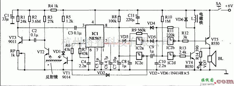 基础电路中的基于NE567芯片设计红外线捕鼠电路  第1张