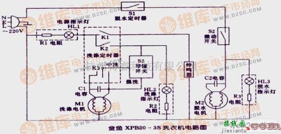 电机控制专区中的金鱼XPB20-3S洗衣机电路图  第1张