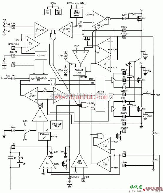 基础电路中的利用LTC3810-5设计的60V同步降压电源转换应用电路  第1张