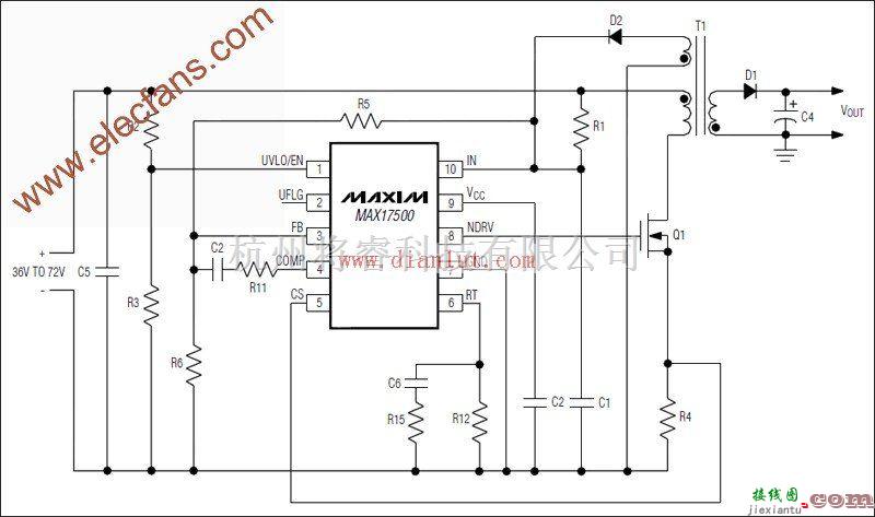 基础电路中的基于MAX17500的电流模式PWM控制器应用电路  第1张