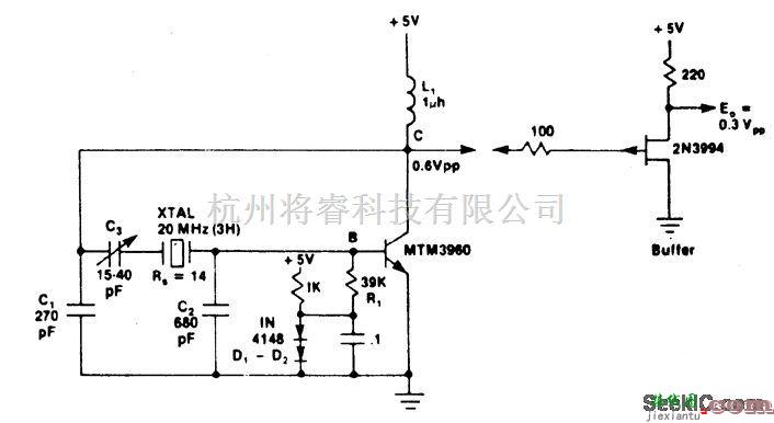 基础电路中的皮尔斯谐波振荡器电路（20MHz）  第1张