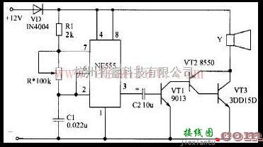 基础电路中的NE555构成的摩托车电子喇叭电路的简介  第1张