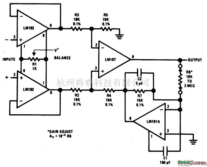 线性放大电路中的增益可变的差分输入测量放大器  第1张