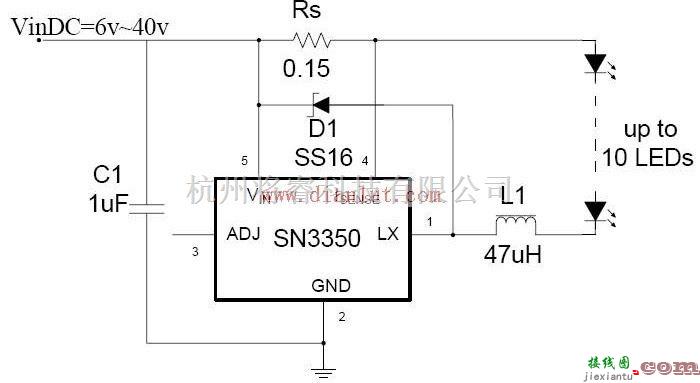 基础电路中的LED驱动芯片SN3350应用电路  第1张