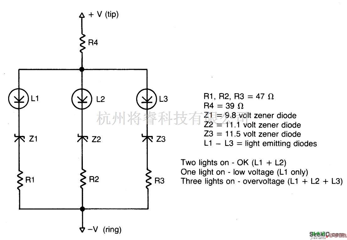 专用测量/显示电路中的固态电池电压指示器电路  第1张