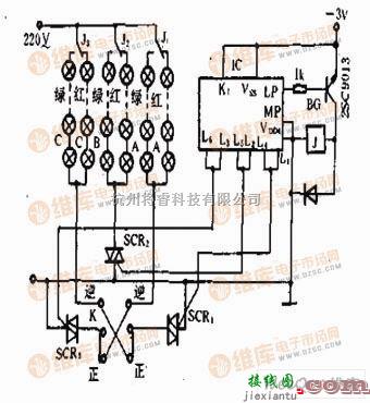 自动控制中的自动切换色光双向流动彩灯电路  第1张