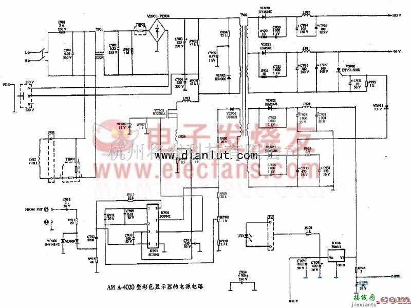 电源电路中的AM A-4040显示器电路图  第1张