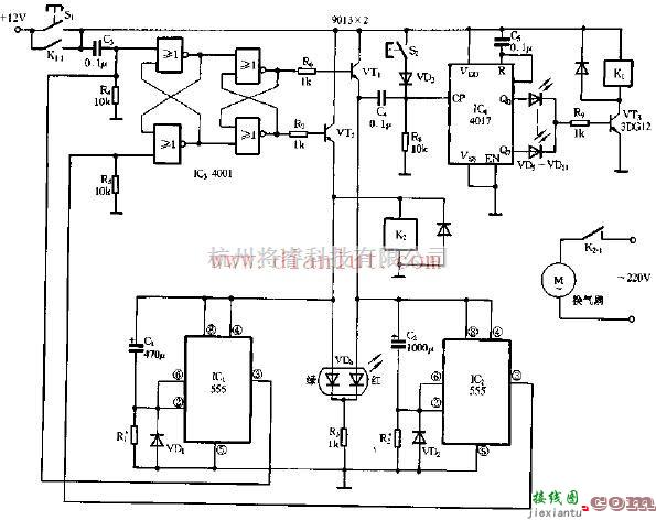 基础电路中的采用555定时器的排气控制器电路  第1张