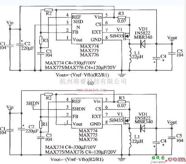 基础电路中的用MAX774/MAX775/MAX776设计的电压可调应用电路  第1张