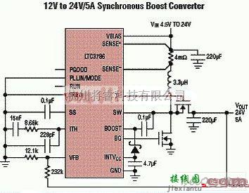 LTC3786 12V-24V/5A同步升压转换电路图  第1张