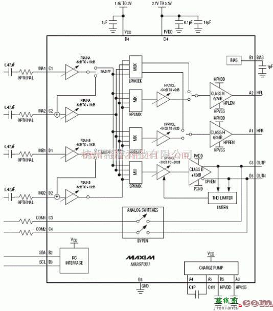 基础电路中的MAX97001功能应用电路原理图  第1张