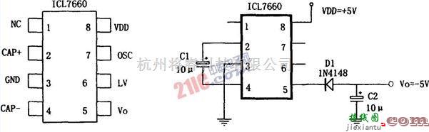 基础电路中的极性变换电源ICL7660的电路图  第1张