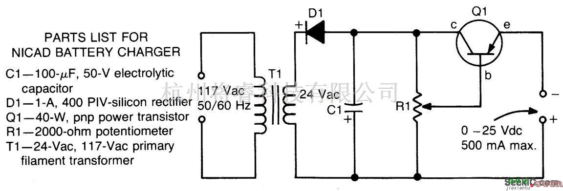 充电电路中的简易镍镉电池充电电路  第1张