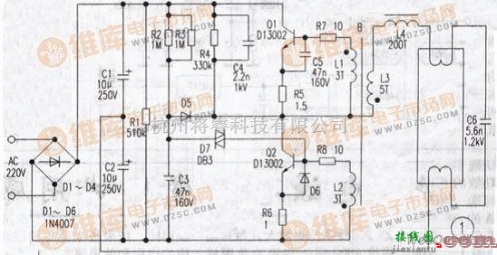 电源电路中的电子镇流器荧光灯电路  第1张