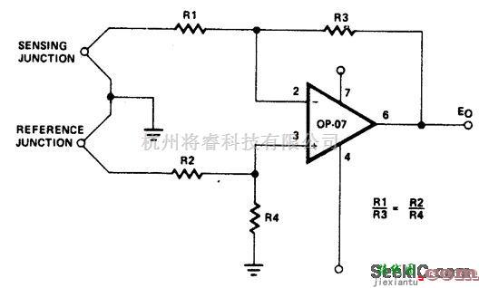 线性放大电路中的高稳定度热电偶放大器电路  第1张