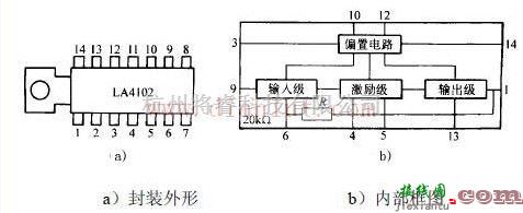 基础电路中的LA4102的引脚排列、功用图和内部框图  第1张