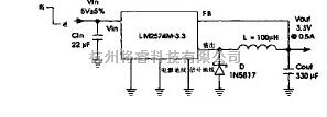 电源电路中的采用LM3574构成的由5V到3.3V的电压转换调节器  第1张