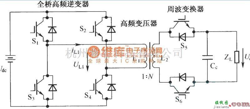 电源电路中的全桥高频链逆变器的拓扑结构电路原理图  第1张