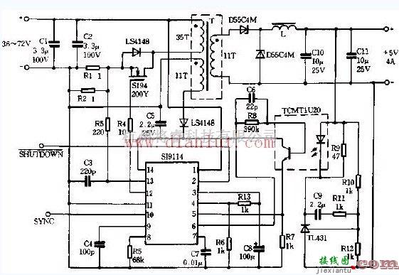 电源电路中的SI9114组成的DC-DC典型应用电路  第1张