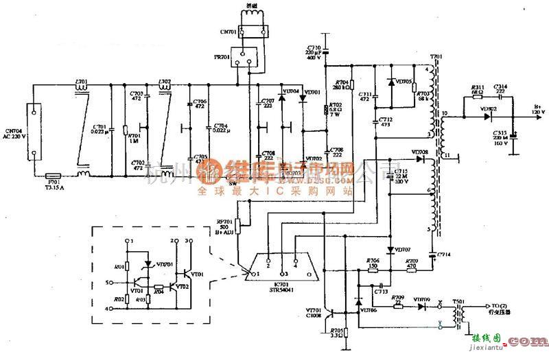 电源电路中的SAMSUNG CK-4114彩色显示器电源电路图  第1张