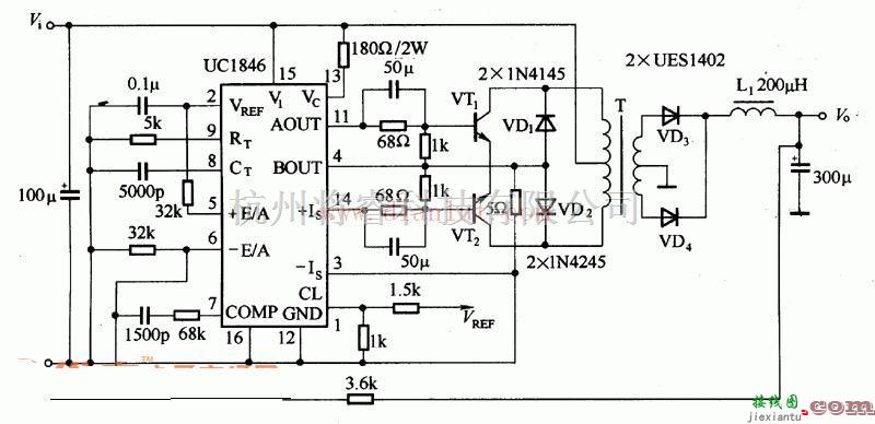 电源电路中的UC1846典型应用电路示意图  第1张