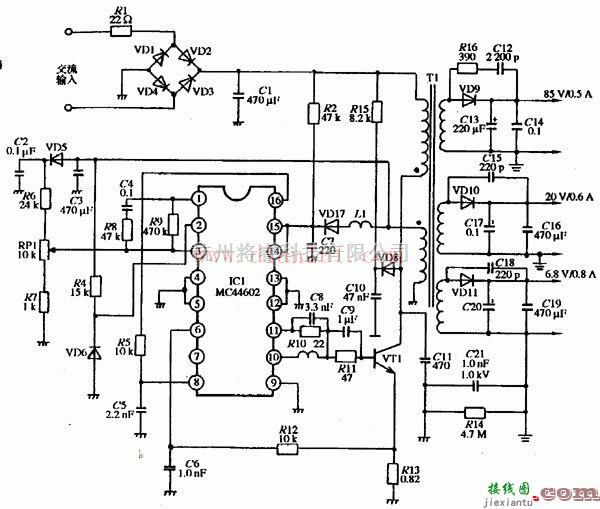 电源电路中的基于MC44602的VGA彩色显示器稳压电源电路  第1张