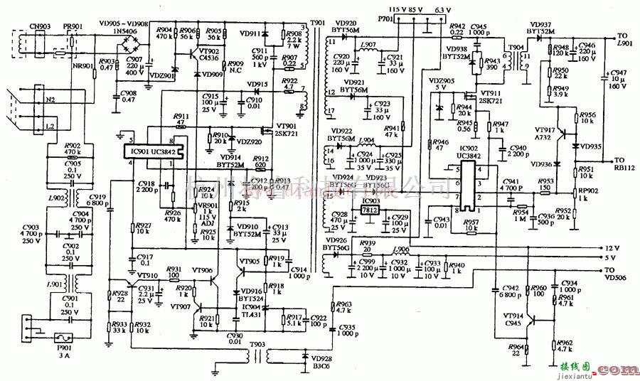 电源电路中的高性能新型的彩色显示器稳压电源电路  第1张