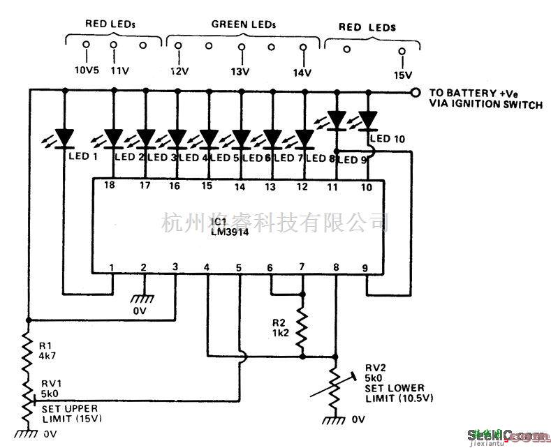 仪器仪表中的线条型汽车电压表电路图  第1张