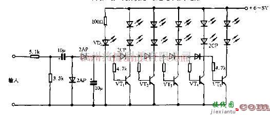 电源电路中的无源发光三极管输出驱动电平指示电路图  第1张