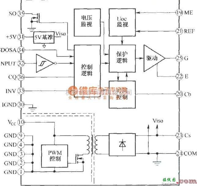 电源电路中的IGD系列IGBT驱动器内部电路原理图  第1张