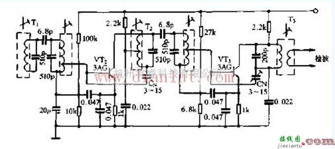 线性放大电路中的收音机双调谐中频放大电路电路图  第1张