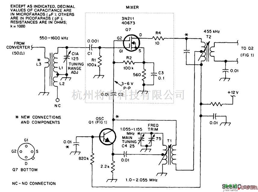 基础电路中的用于调幅接收器的场效应管混频振荡器电路图  第1张