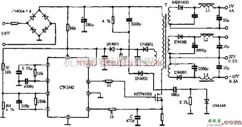 电源电路中的脱线反激式电源电路原理图  第1张
