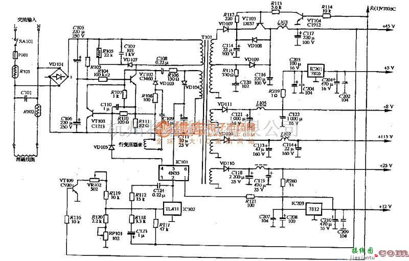 电源电路中的彩色显示器电源电路  第1张