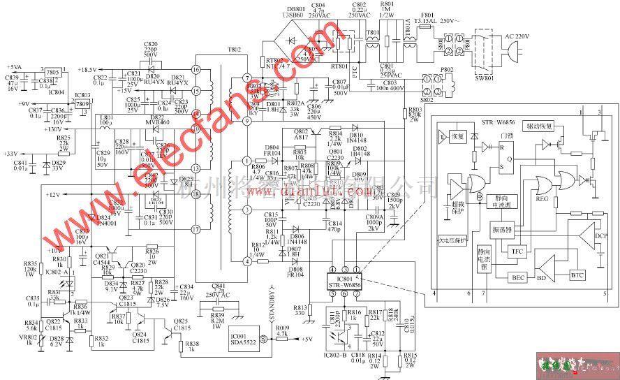 电源电路中的TCL-NT2965B彩色电视机（A21机芯）开关电源电路图  第1张