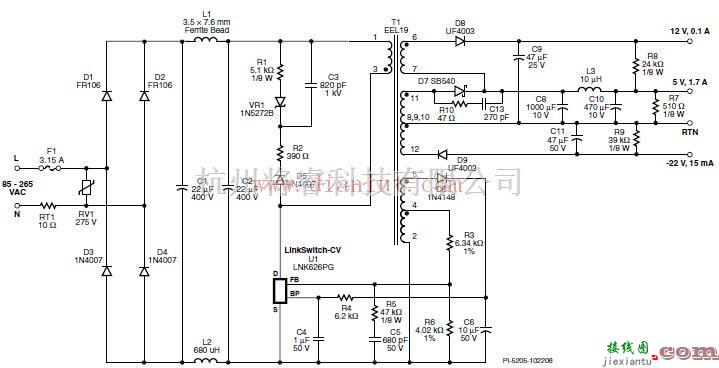 电源电路中的85–265 VAC输入反激式电源电路  第1张