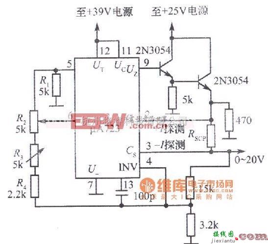 电源电路中的由μA723构成的0～20V可调稳压电源电路  第1张