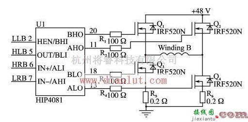 电源电路中的基于HIP4081构成的绕组B的全桥驱动电路图  第1张