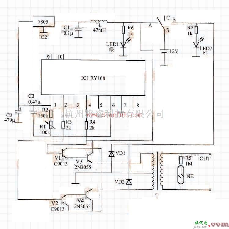 电源电路中的由RY168构成的逆变电源电路图  第1张
