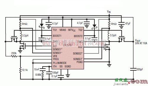 电源电路中的以LTC3787开关的12-24V/10A两相同步升压转换器  第1张