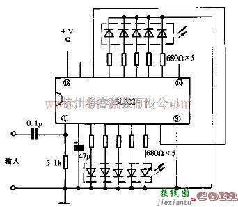 电源电路中的单声道SL322+段电平指示电路示意图  第1张