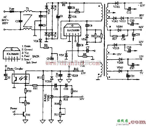 电源电路中的彩色监视器开关电源电路  第1张