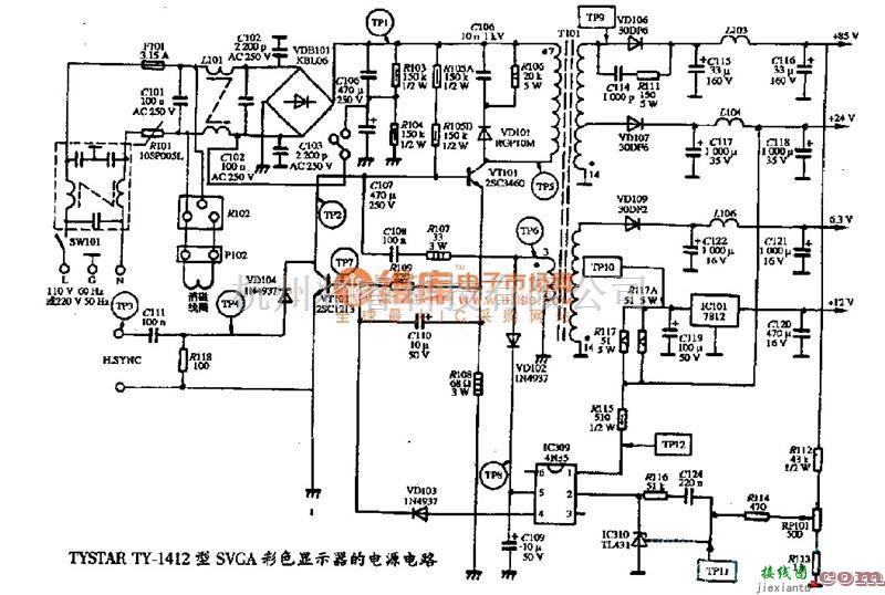 电源电路中的采用4N35制作TY-1412型SVGA彩色显示器的电源电路  第1张