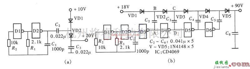 电源电路中的CD4069倍压升压电源电路  第1张