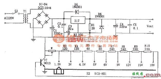 电源电路中的由LM317构成的分挡可调直流稳压电源电路 2  第1张