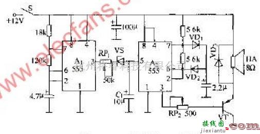 555组装的10W警笛电路  第1张