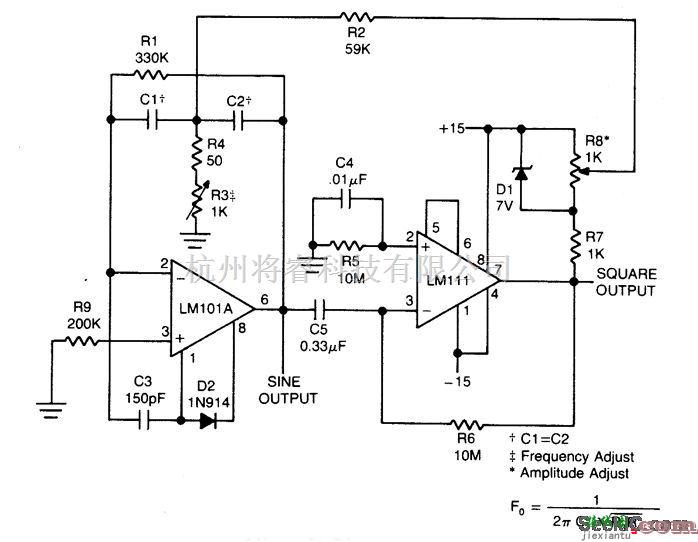基础电路中的易调谐的正弦波/方波振荡器  第1张