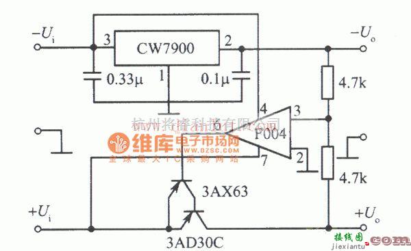 电源电路中的CW7900构成的跟踪式集成稳压电源电路图  第1张